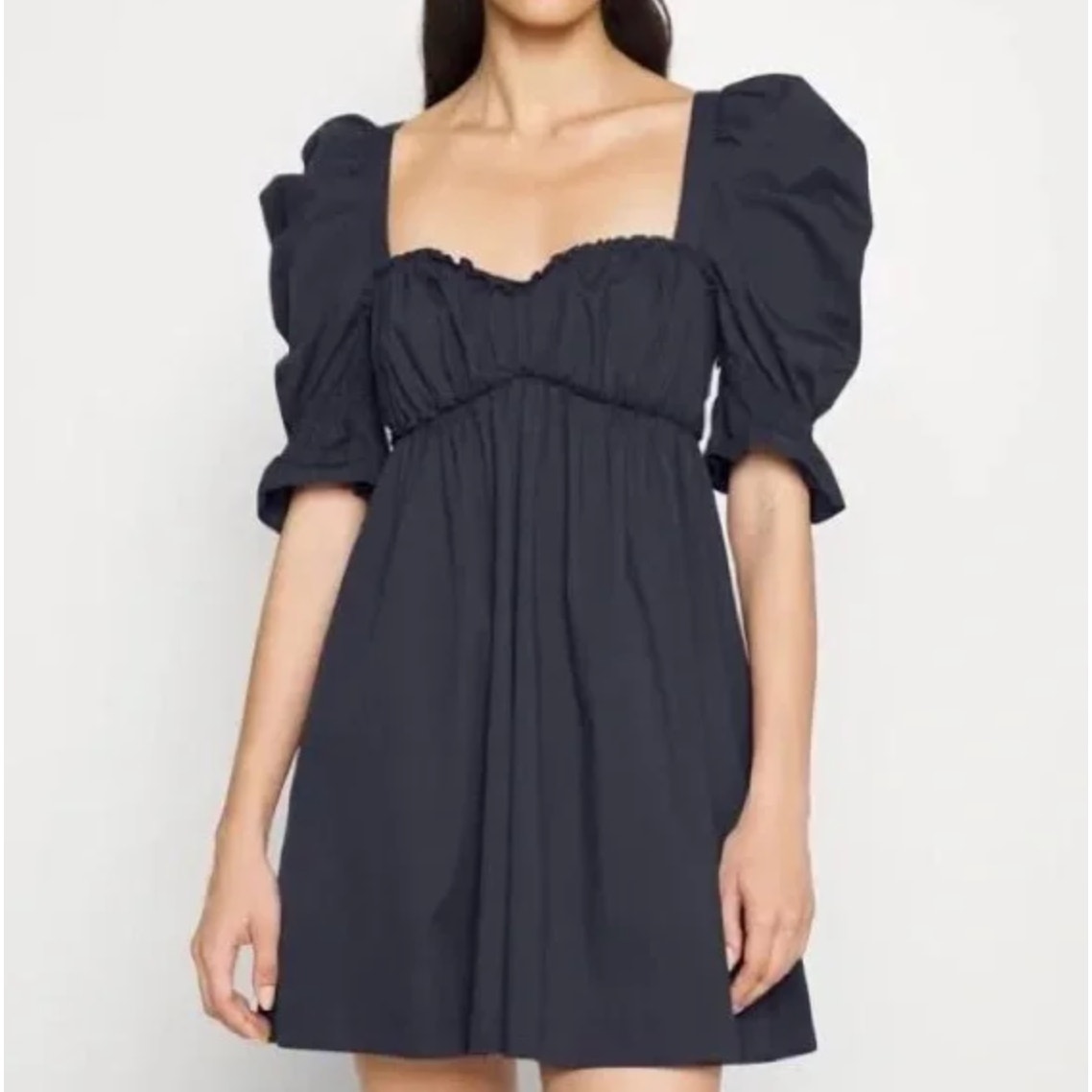 Cinq A Sept Navy Blue Jovi Dress Babydoll Puff Sleeve Size 4
